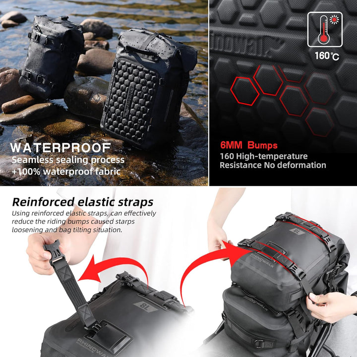 Rhinowalk Motorrad Sitztasche 8/15/30L Wasserdicht Motorradtasche Satteltaschen Gepäckträgertaschen