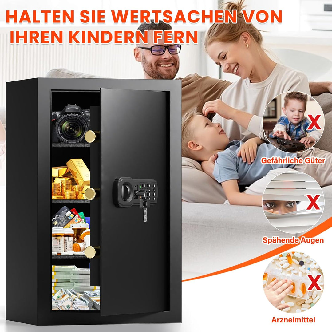 85L Grosser Feuerfester Tresor mit Feuerfeste Dokumententasche, Digitaler Heimtresor mit Herausnehmb