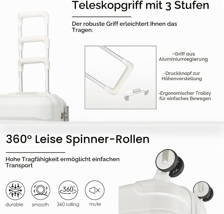 Hartschalenkoffer Set 4 Teilig S/M/L/XL Rollkoffer Handgepäck 100% PP Reisekoffer mit 360°Doppel Zwi