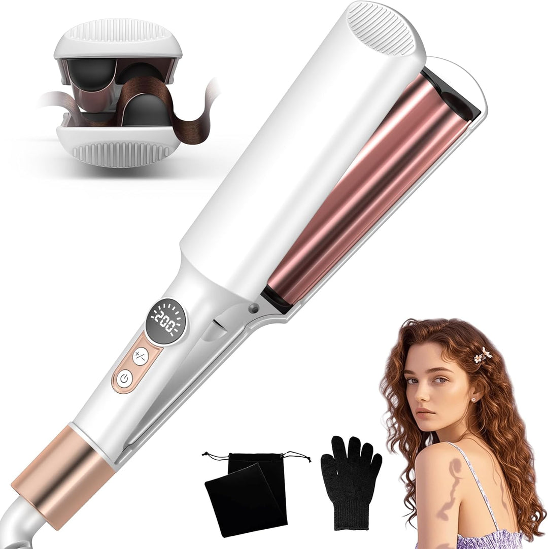 UKLISS Welleneisen, Pro Mini Welleneisen für Haare LCD-Anzeige 120-210℃, Reisegrösse Beach Waves Loc