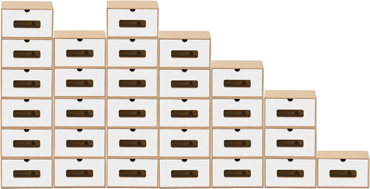 BigDean 30x Schuhaufbewahrung BRAUN/Weiss mit Sichtfenster Aufbewahrungsbox Stapelbar Storage Box Sc