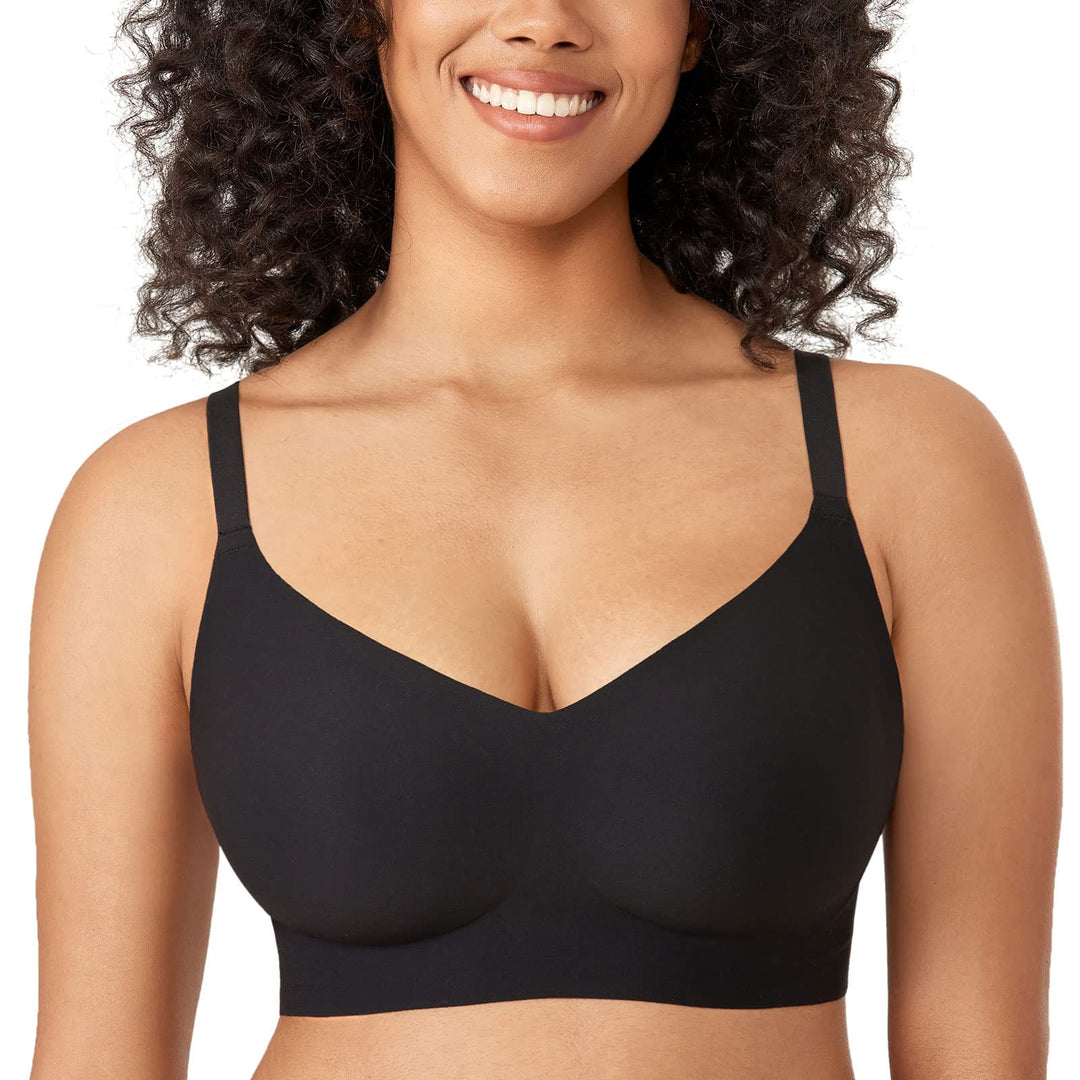 MELIWOO Damen Nahtloser BH ohne Bügel Invisible Gepolstert Entlastungs Bralette 75B Schwarz, 75B Sch