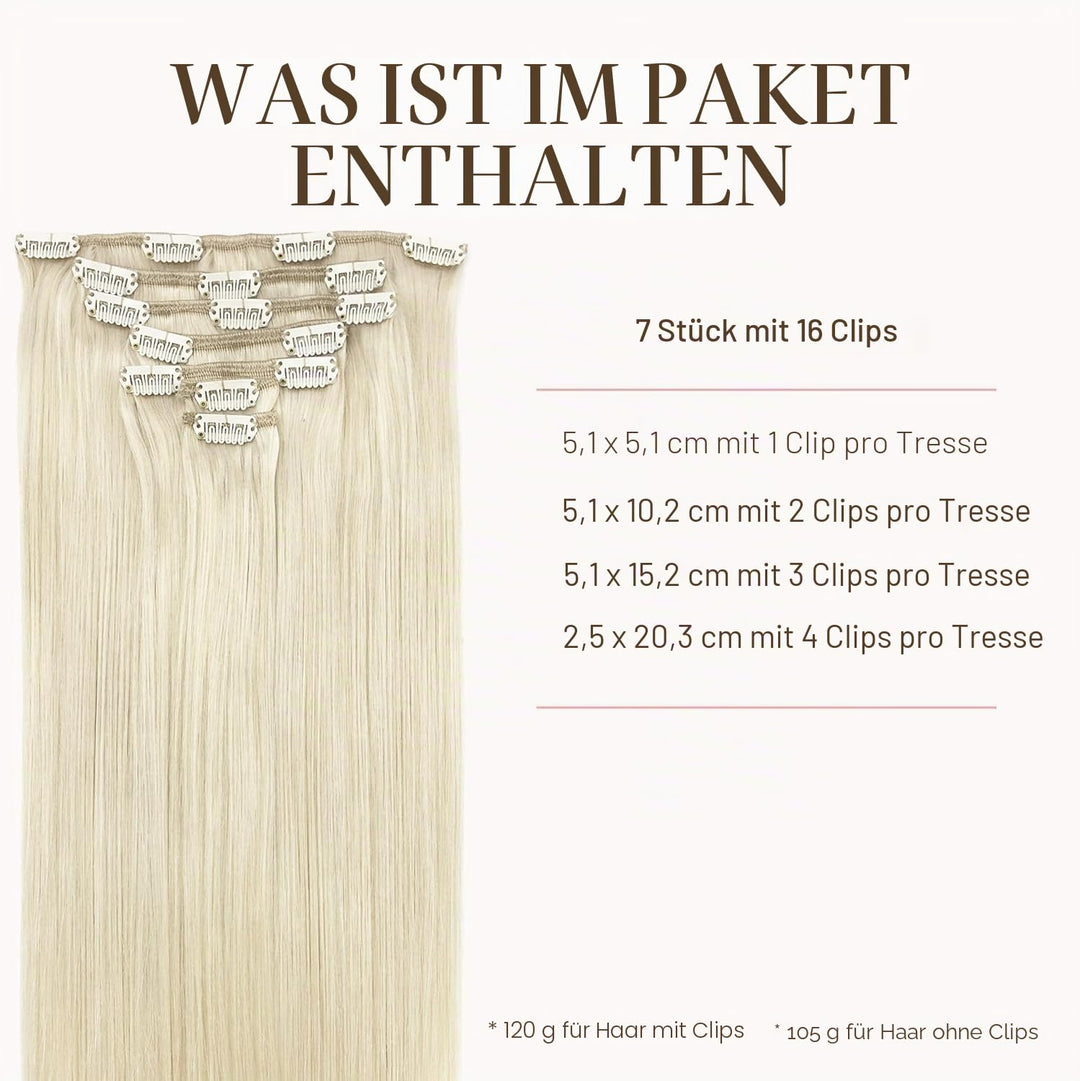 GOO GOO Clip in Extensions Echthaar, Echthaar Extensions Clip, 40cm 120g 7pcs, Extensions Echthaar,
