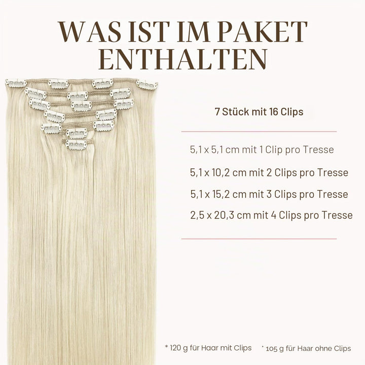 GOO GOO Clip in Extensions Echthaar, Echthaar Extensions Clip, 40cm 120g 7pcs, Extensions Echthaar,