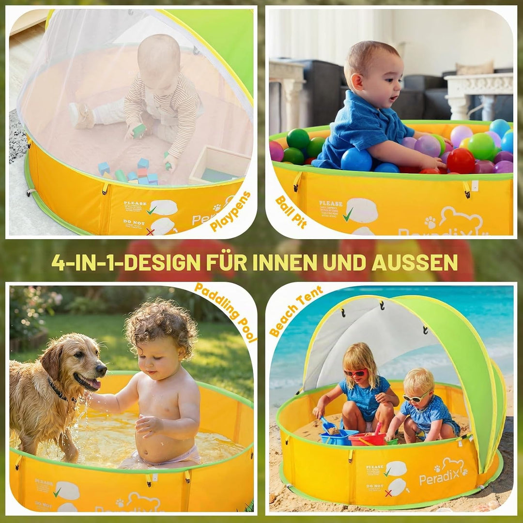 Peradix 4 in 1 Pop Up Baby Planschbecken,Babypool mit UV Schutz Bällepool, Baby Zelt Strandzelt mit