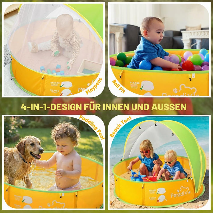 Peradix 4 in 1 Pop Up Baby Planschbecken,Babypool mit UV Schutz Bällepool, Baby Zelt Strandzelt mit