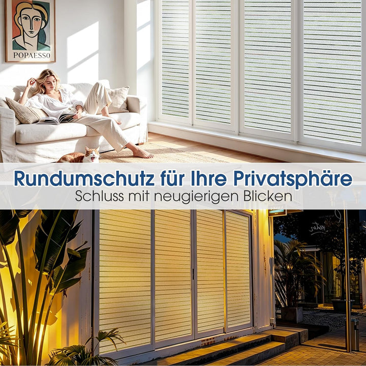 Lifetree Fensterfolie Streifen matt – UV-Schutz & Sichtschutz – selbstklebend statisch ohne Kleber –