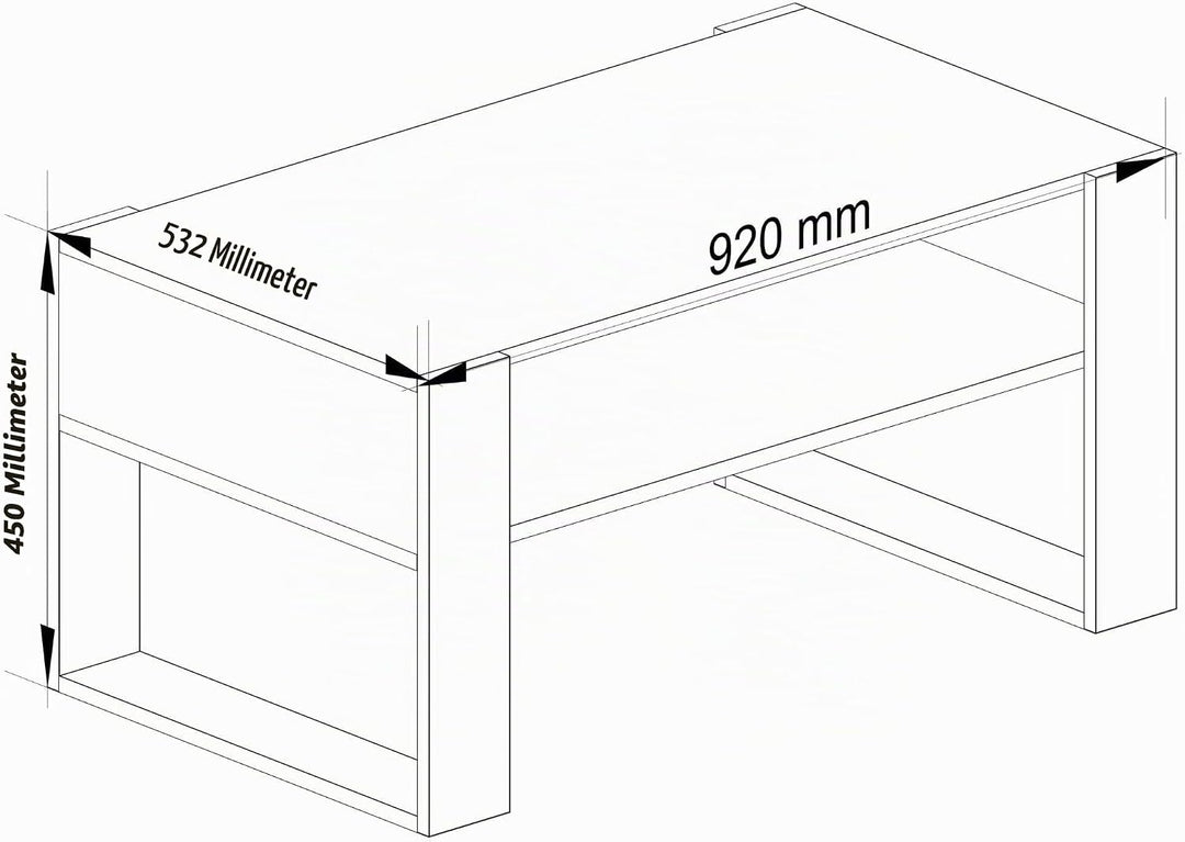 AKORD Couchtisch Holz DOMI mit einem Regal | 92x45x53cm | Für Wohnzimmer | Schlafzimmer Schrank | Mi