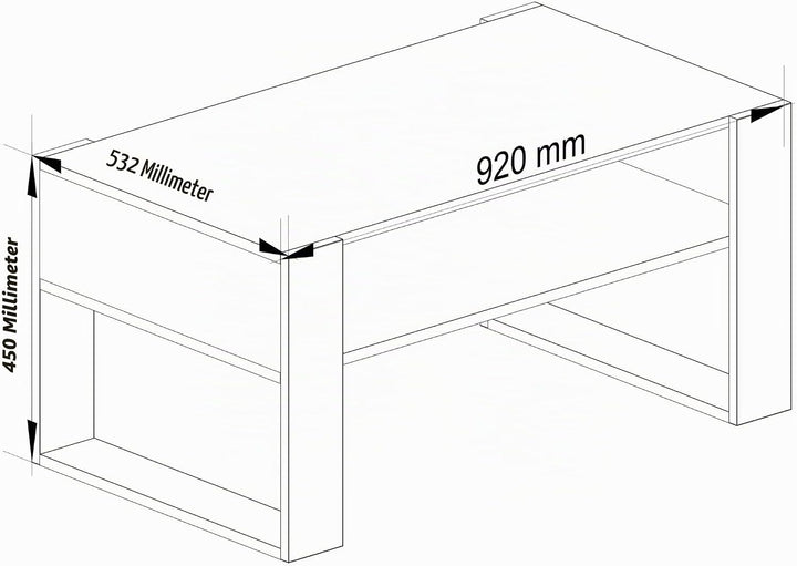 AKORD Couchtisch Holz DOMI mit einem Regal | 92x45x53cm | Für Wohnzimmer | Schlafzimmer Schrank | Mi