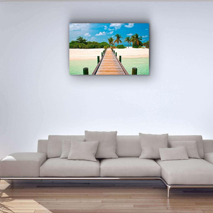 Startonight Bilder Brücke zum Strand, Leinwandbilder Moderne Kunst, Landschaft Wanddeko Kunstdrucke,