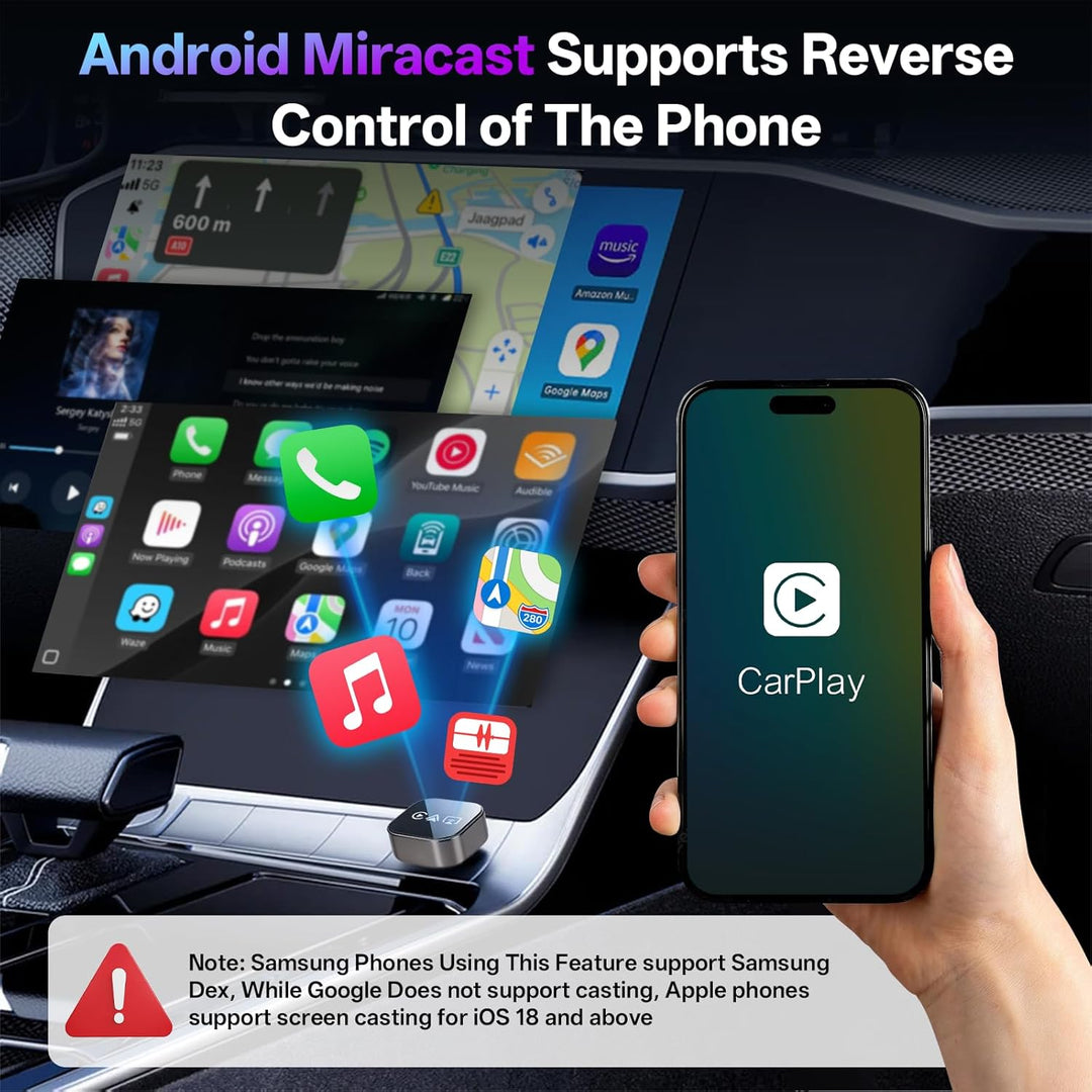 2026 4-in-1 Wireless CarPlay Adapter – Kabelgebunden zu Kabellos für CarPlay & Android Auto, 2.4+5.0