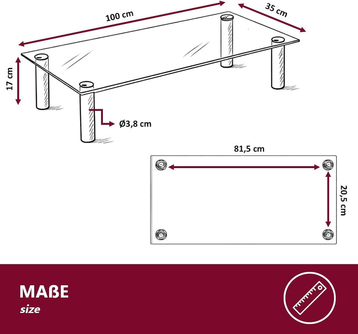 Euro Tische TV-Board TV-Rack Glas in 3 verschiedenen Grössen & Farben - perfekt geeignet als Fernseh