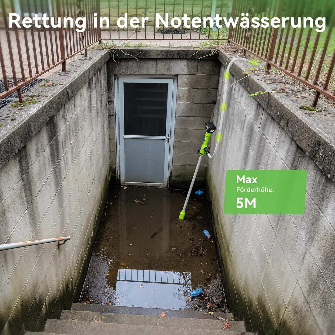 Kabellose Stab-Transferpumpe für Wasser/Diesel, 5,6cm Filter-Ø, 2725L/h Schnellentleerung, 60min Lau