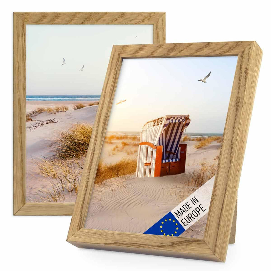 PHOTOLINI 2er Set Holzrahmen Eiche 15x20 cm Massivholz mit Acrylglasscheibe und Zubehör | Holz-Bilde
