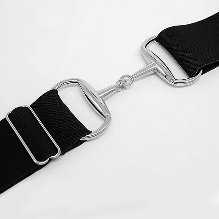 Huaerle 1.5-inch Elastic Equestrian Belt with Bit Buckle and Leather Key Strap,Equestrian Elastic Be