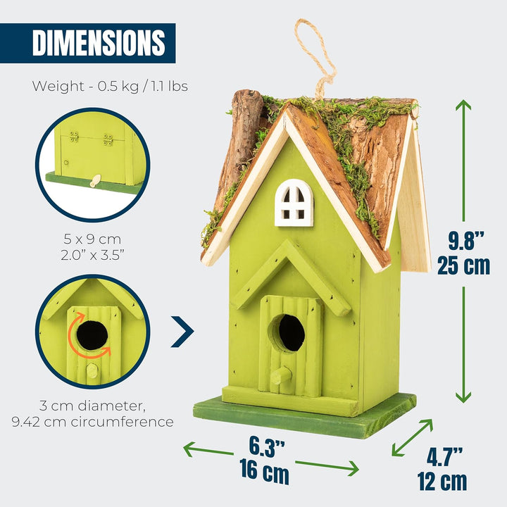 MEKKAPRO Rustikales handgefertigtes Vogelhaus aus Holz mit natürlichen Details - Einladendes Gartens
