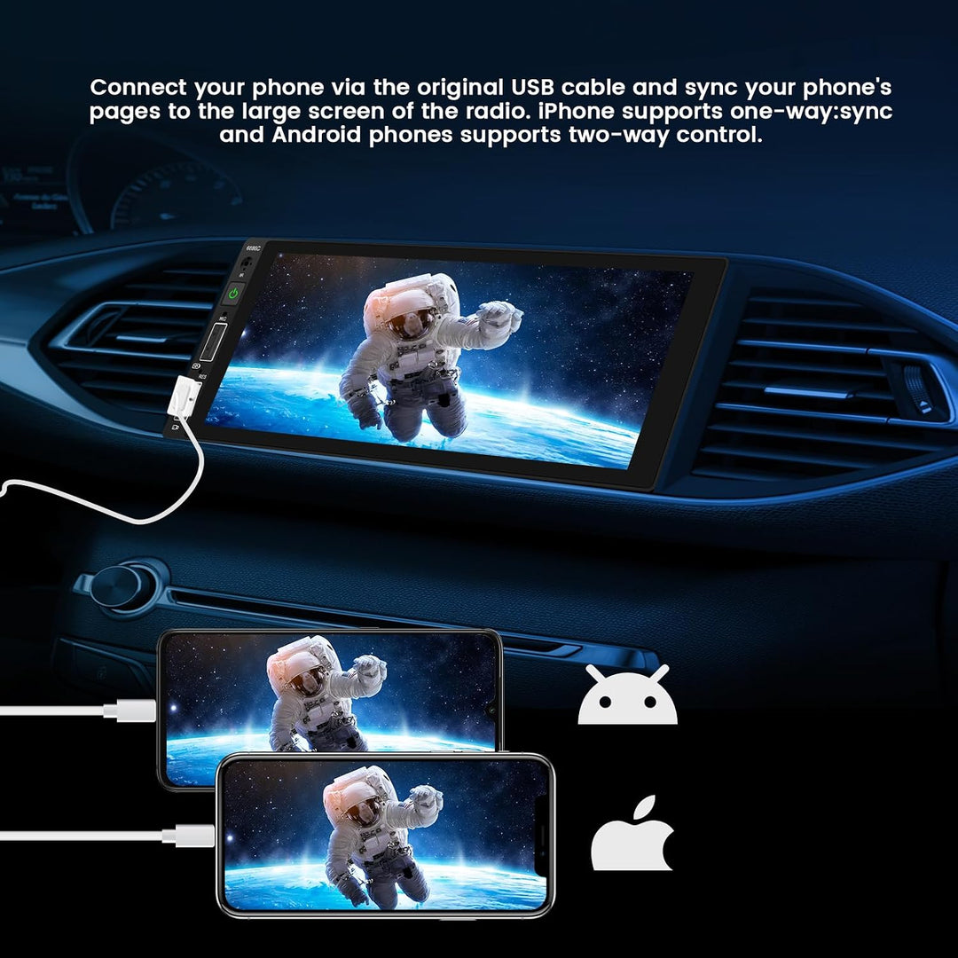 Hikity Autoradio 1 DIN mit Wireless Carplay Android Auto Mirror Link Auto Radio Touch Display mit 6,
