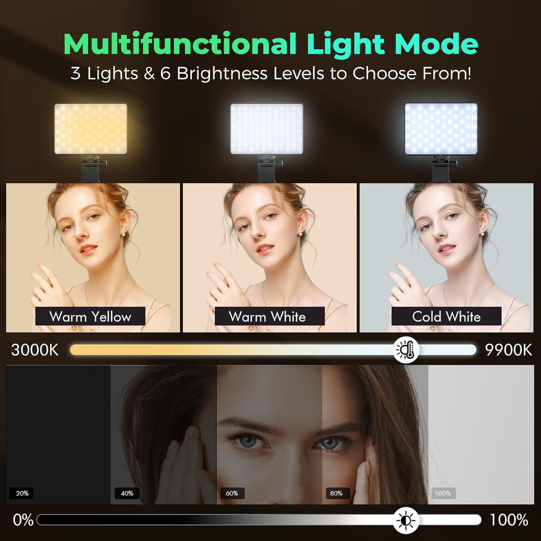 ETENTOUS Selfie Licht mit Clip, 80 LED Videolicht Dimmbare 3000K-9900K Handylicht, Eingebauten Recha