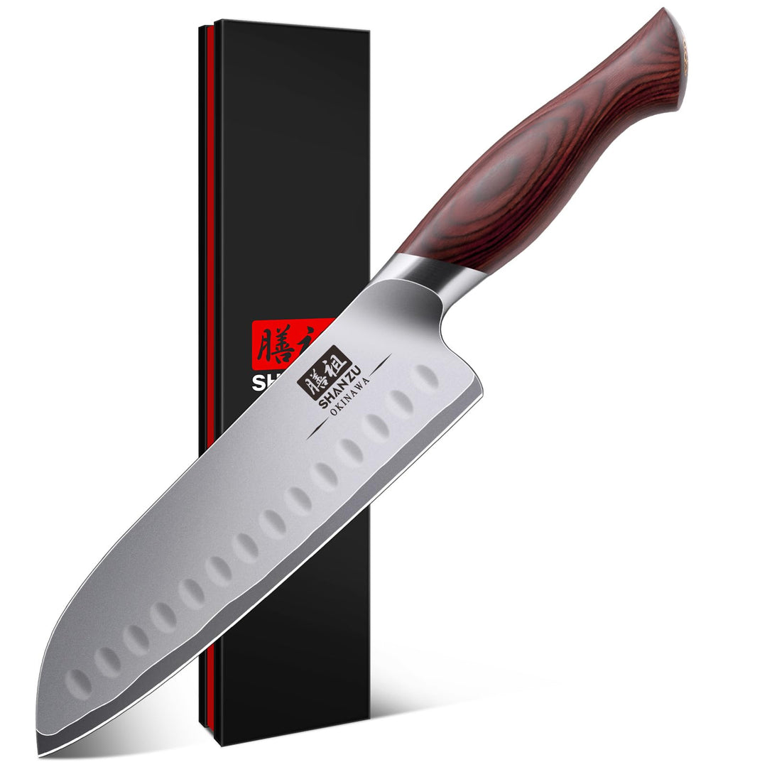 SHAN ZU Profi Santoku Messer küchenmesser 18cm - Japanischer Hochcarbonstahl 10Cr15Mov mit 12° extre