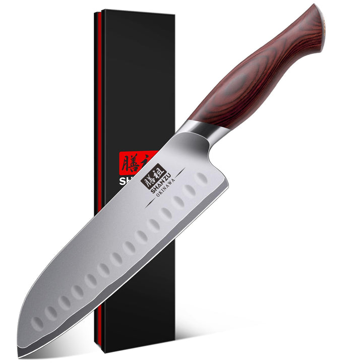 SHAN ZU Profi Santoku Messer küchenmesser 18cm - Japanischer Hochcarbonstahl 10Cr15Mov mit 12° extre