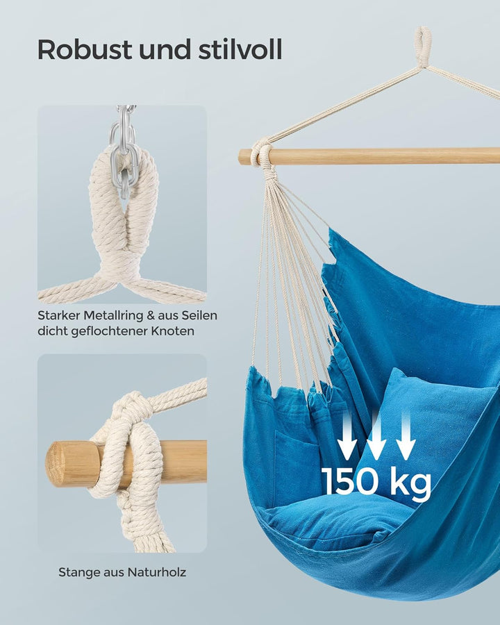 SONGMICS Hängesessel, Hängeschaukel, Hängestuhl mit 2 Kissen, Metallkette, bis 150 kg belastbar, Ind