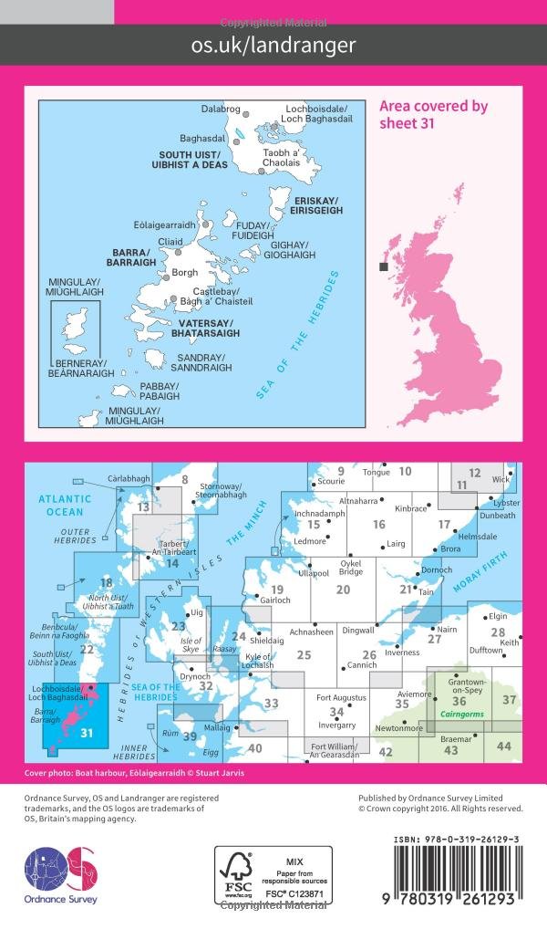Barra & South Uist, Vatersay & Eriskay (OS Landranger Map, Band 31), Karte