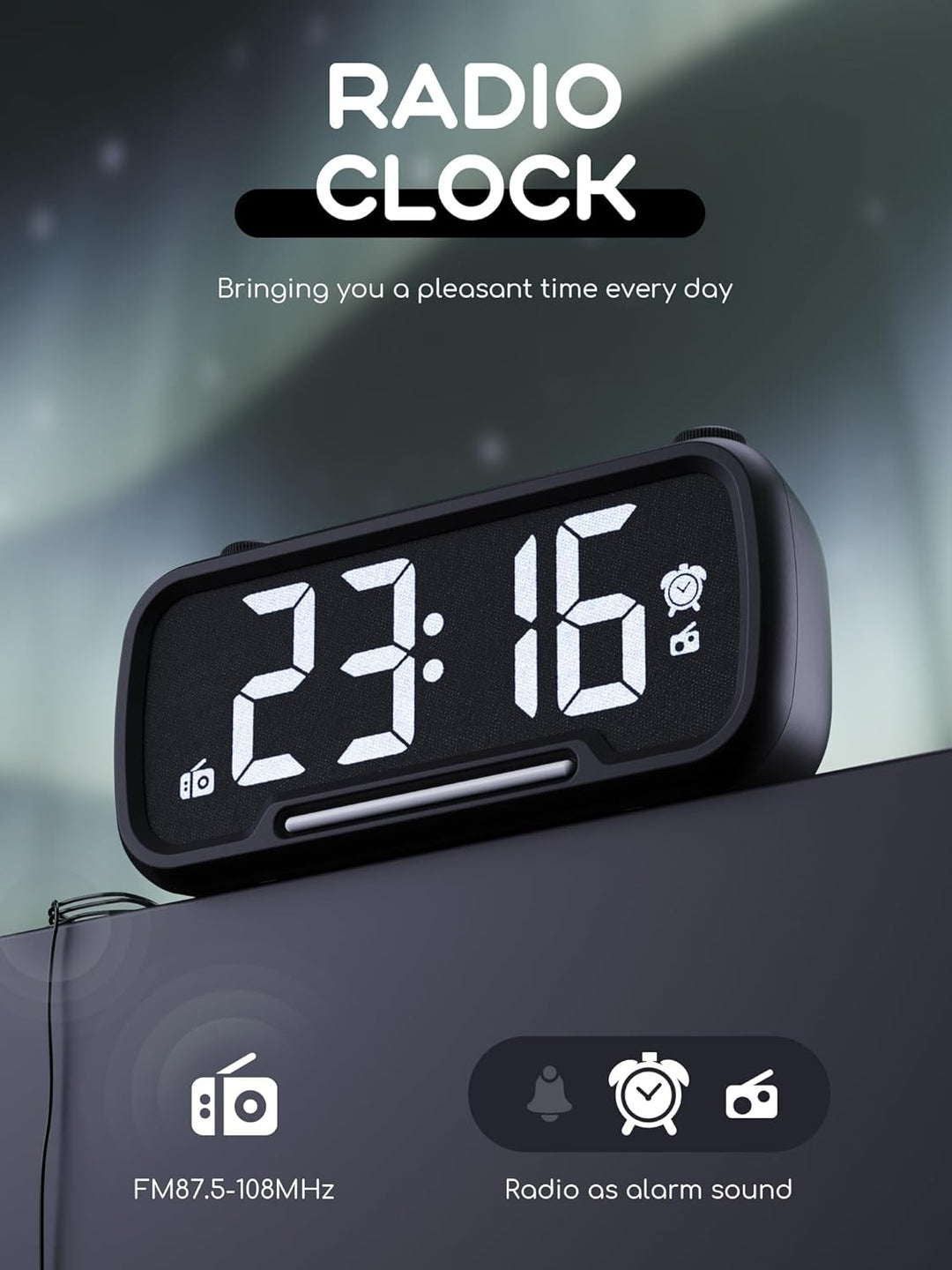 Radiowecker mit Bluetooth-Lautsprecher, Digitaler Wecker mit Typ-C Ladeanschluss, Nachtlicht, Snooze