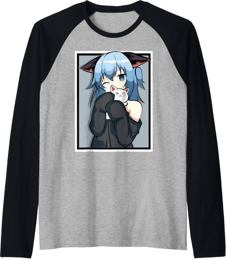 Anime-Girl – niedliches Katzen-Design – Manga und Kawaii Raglan