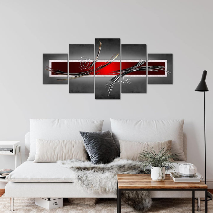 Runa Art Wandbilder Abstrakt 5 Teilig Bild auf Vlies Leinwand Deko Wohnzimmer Schlafzimmer Grau Rot