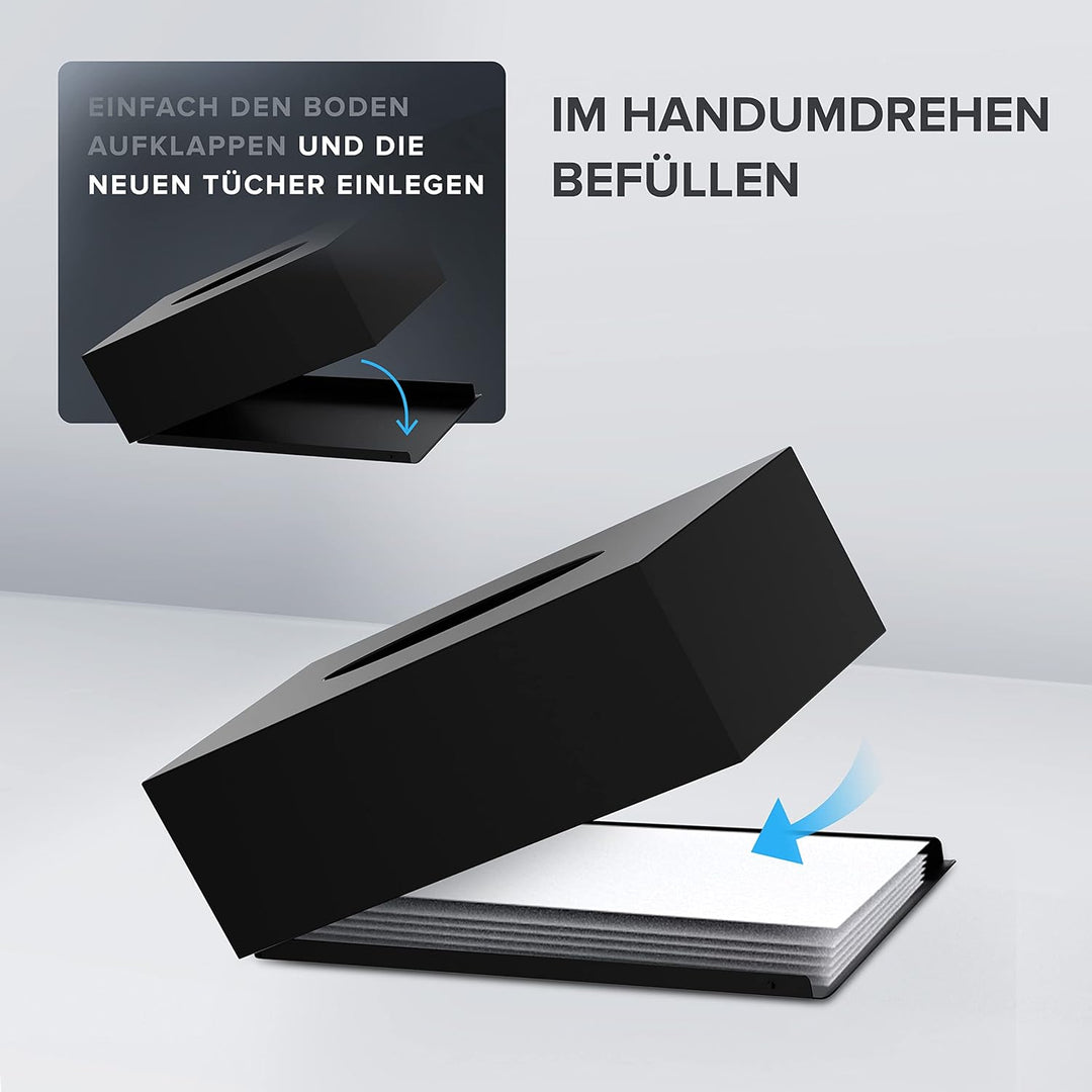 ovimar Kosmetiktücher Box Gronnoya | aus edlem Edelstahl | schwarz matt | Taschentuchspender, Papier