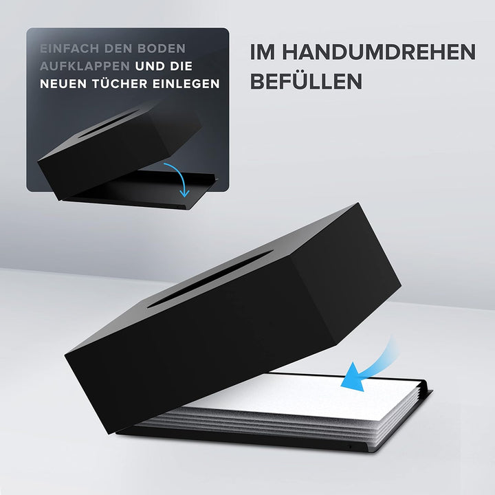 ovimar Kosmetiktücher Box Gronnoya | aus edlem Edelstahl | schwarz matt | Taschentuchspender, Papier