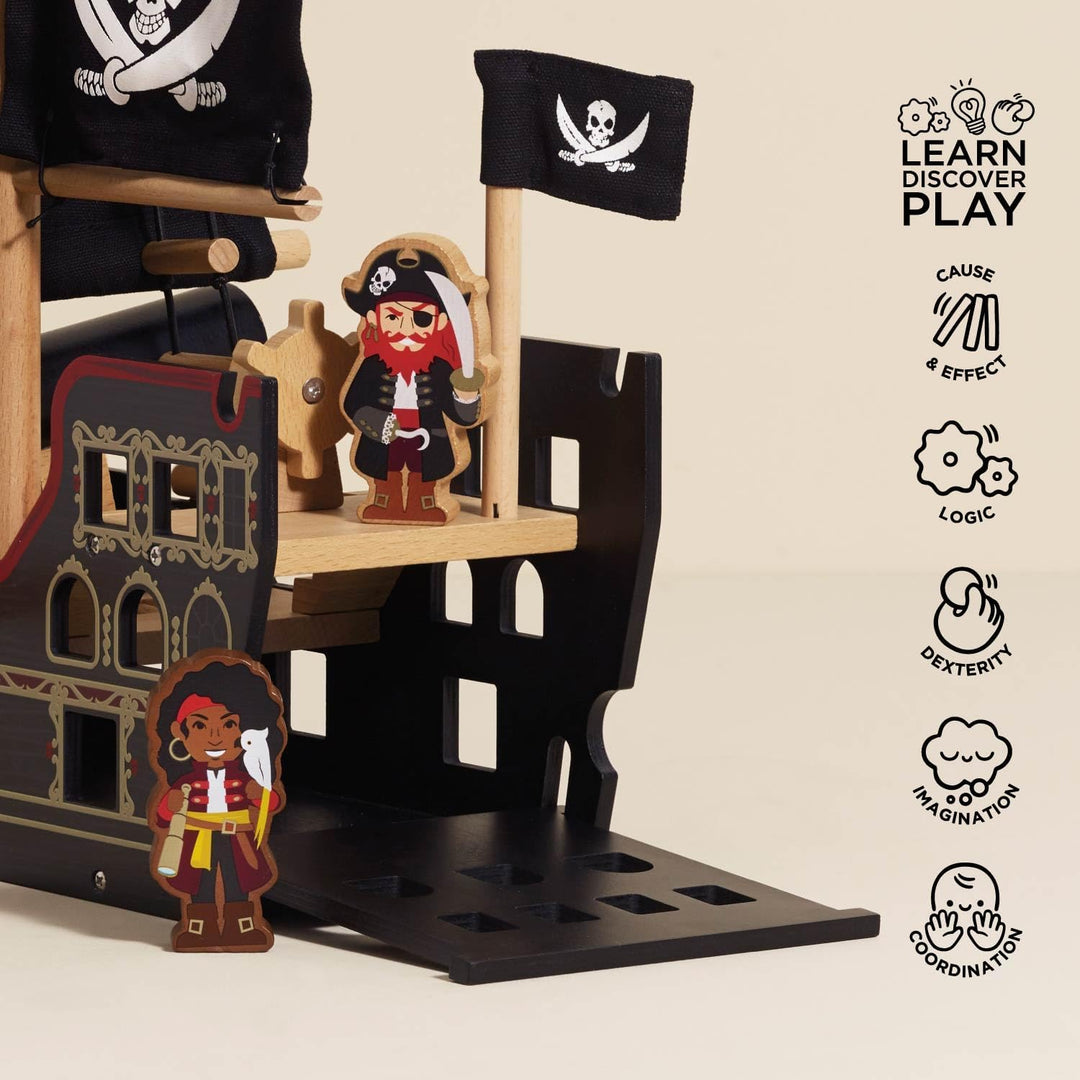 Le Toy Van – Pädagogisches Pirates Collection Piratenschiff „Barbarossa“ aus Holz, mit Kanone, Kanon
