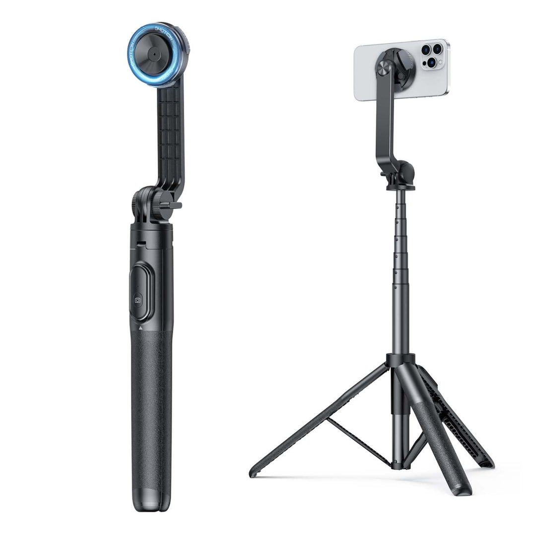OMOTON O-Mag Selfie Stick Stativ, 360° Drehbar 64" Erweiterbar Handy-Stativ für MagSafe mit Drahtlos