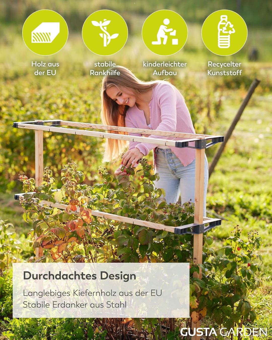 Gusta Garden Berry Buddy - Flexible Rankhilfe für Beeren: Himbeeren, Brombeeren & Heidelbeeren, erwe