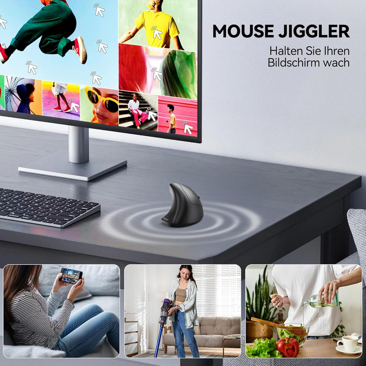 TECKNET Ergonomische Maus mit Jiggler, Kabellose Bluetooth Vertikales Maus(BT 5.0/3.0 & 2.4G) mit US
