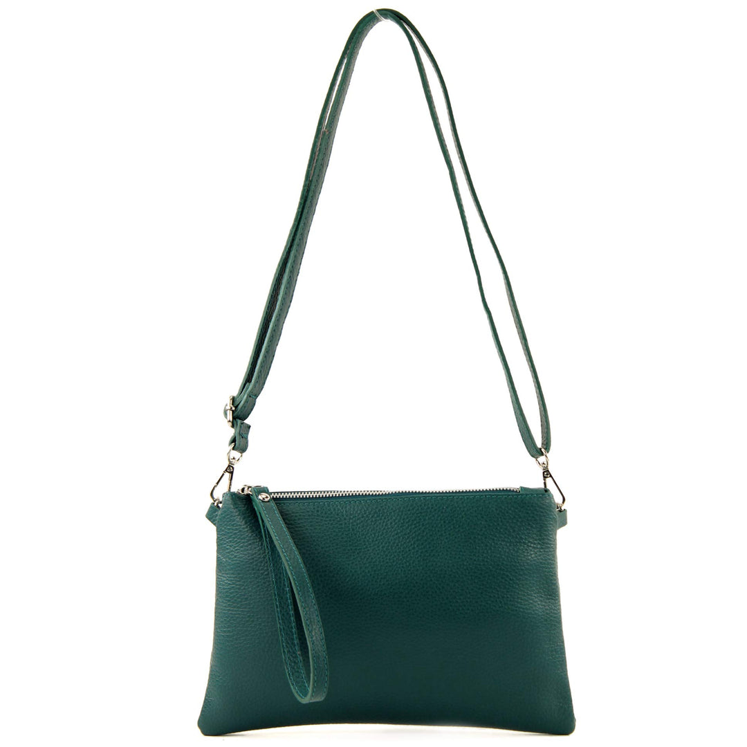 modamoda de - T186 - ital. Clutch Umhängetasche Leder Medium Petrol, Petrol