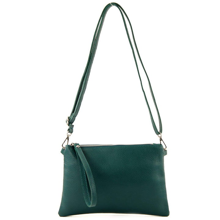 modamoda de - T186 - ital. Clutch Umhängetasche Leder Medium Petrol, Petrol