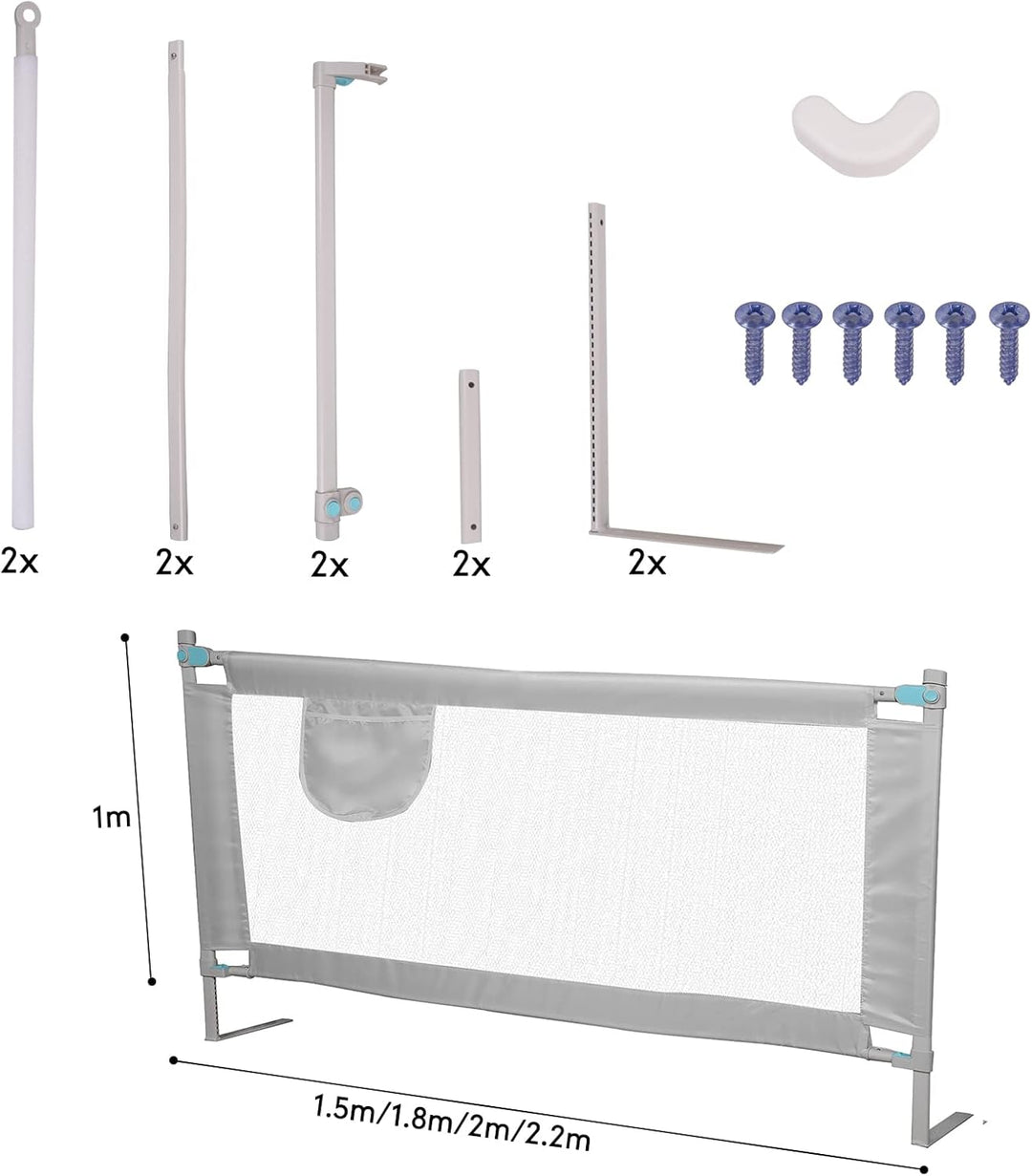 Sinbide Bettgitter Verstellbarer Rausfallschutz für Kinderbett, Babysicherheit, 100cm hoch, Metallra
