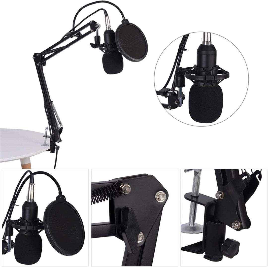 Profi Studio Kondensator Mikrofon Set, Micro mit Arm Ständer Filter Foam Kit USB Adapter Mikrofon Se