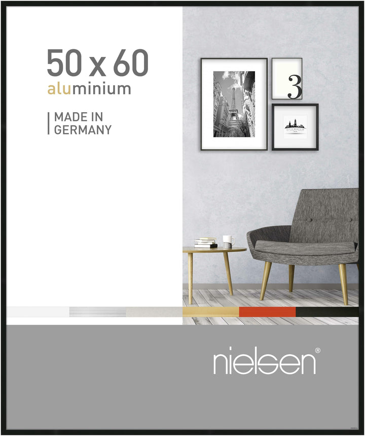 nielsen Bilderrahmen, 50 x 60 cm, Aluminium, Schwarz glanz, Posterrahmen zum Aufhängen im Hoch- & Qu