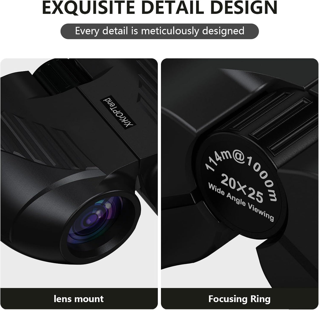 Fernglas 20x25 für Erwachsene & Kinder 8-12 | Mini Kompakt Fernglas Klein | BAK4 FMC Optik, Wasserdi