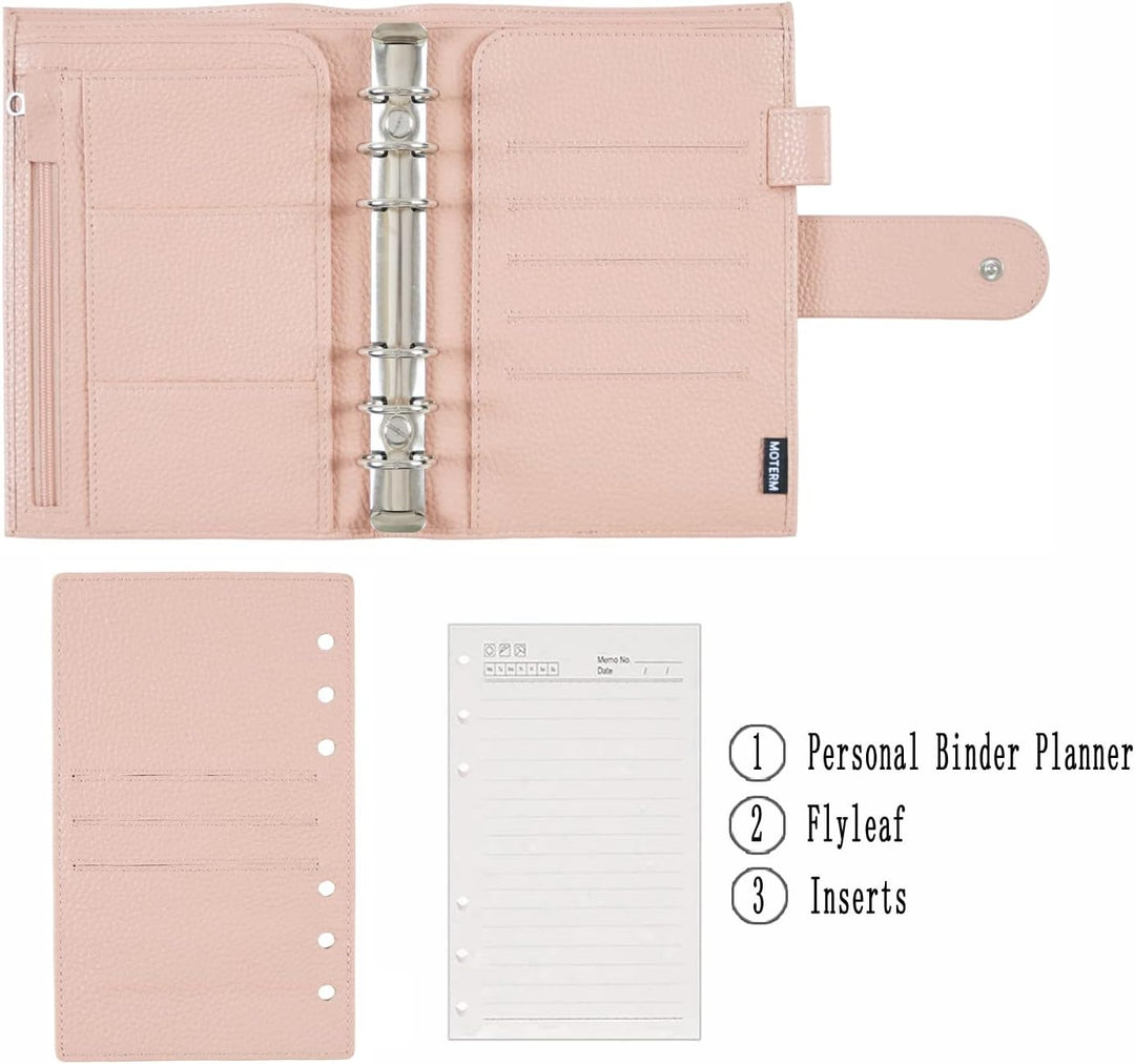 Moterm Personal Regular Ringe Planer - Echtes Leder Binder Organizer (25mm Ring, Kiesel-Staubrose),