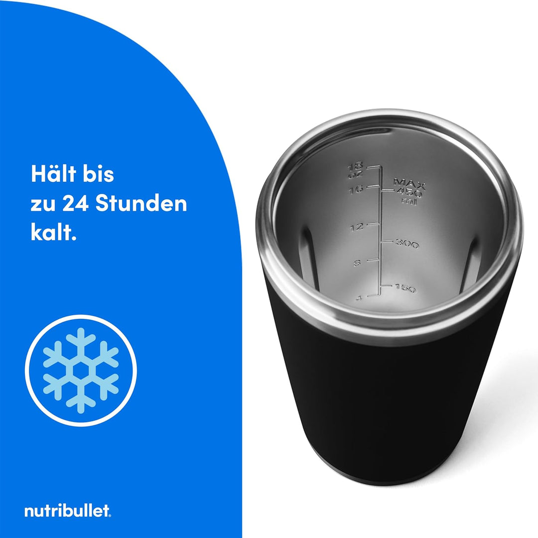 nutribullet Flip tragbarer Mixer, 590ml isolierter Edelstahlbecher, hält bis zu 24 Stunden kalt, mix