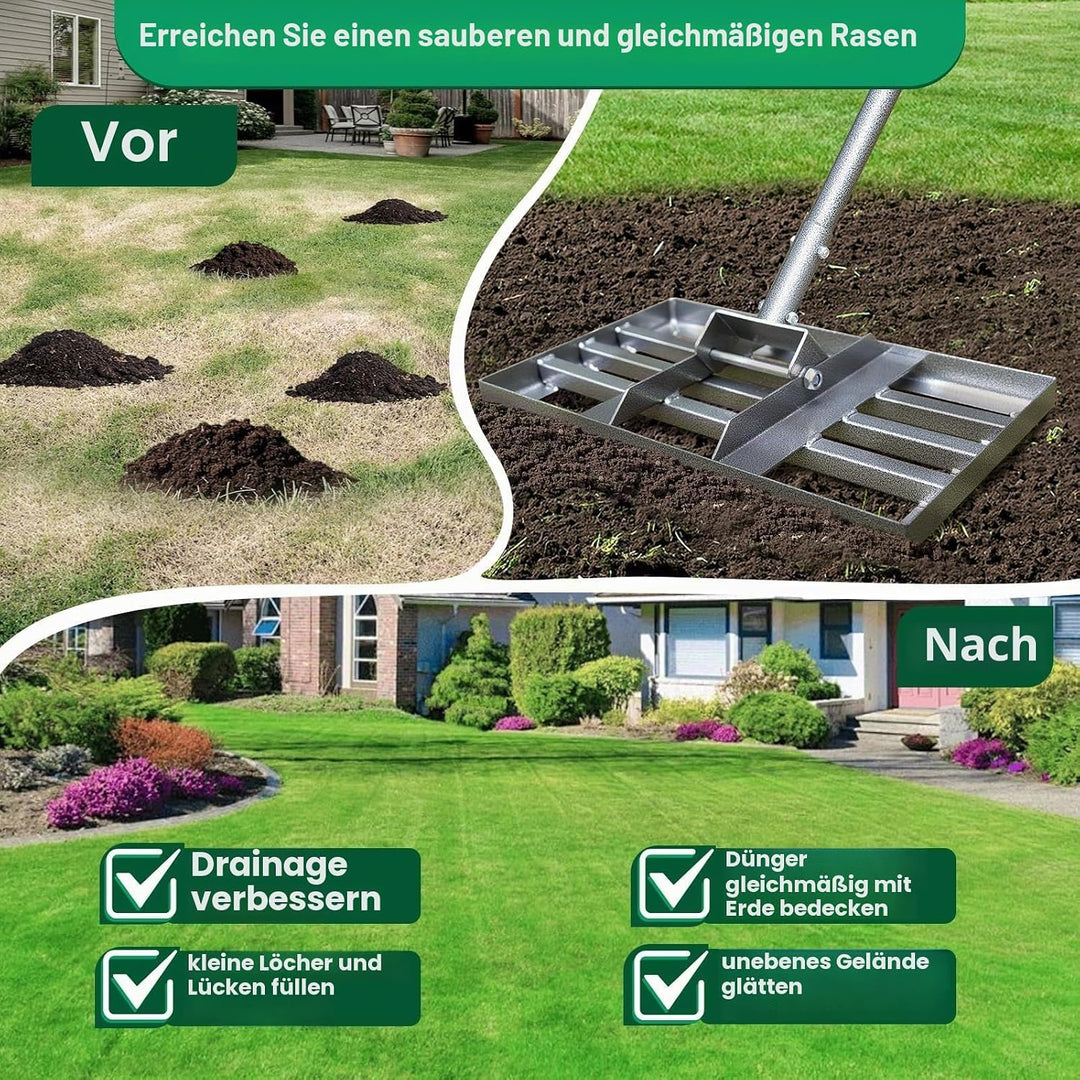 Rasen Nivellierrechen 76×26 cm, Heavy-Duty Garten Rasenrakel aus Karbonstahl, vollverschweisste Nive