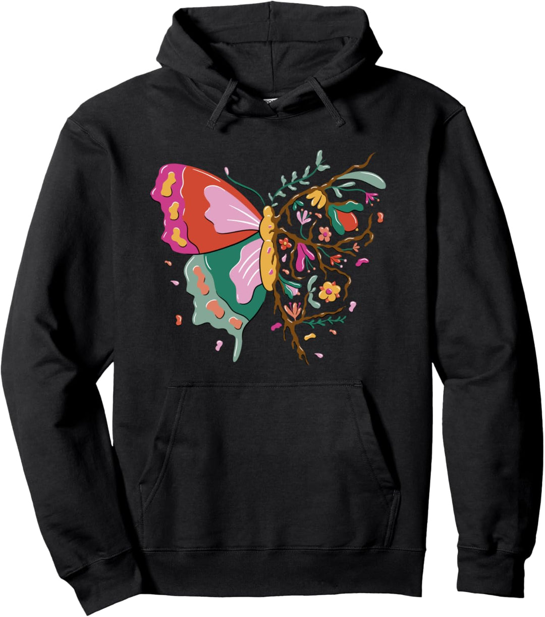 Schmetterling im Natur Design mit Blumen Pullover Hoodie