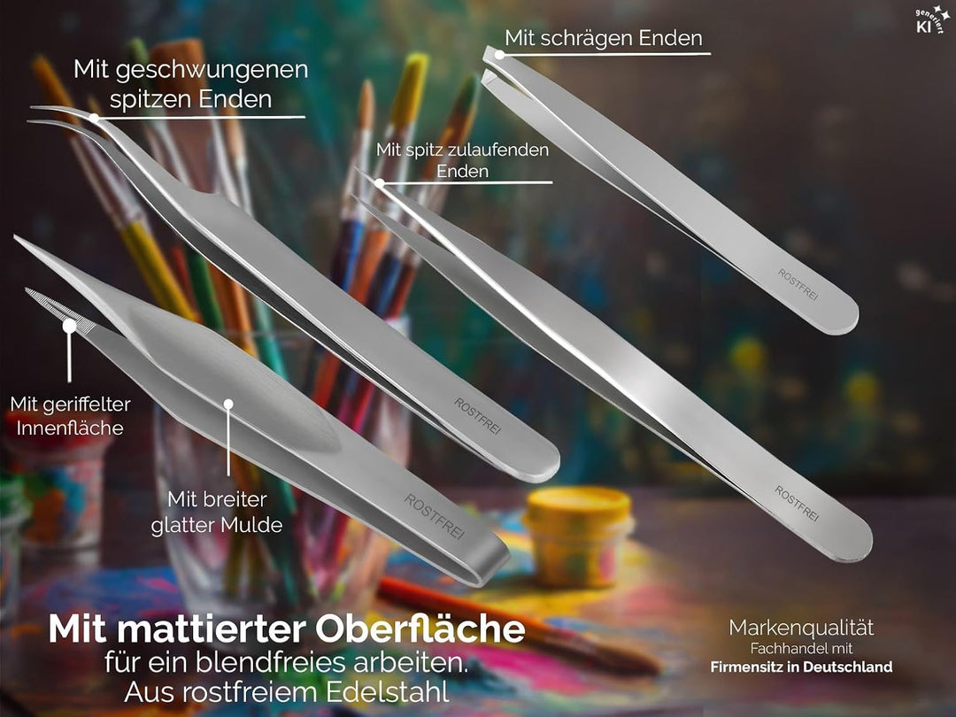 PREMIUM Pinzetten-Set Spitz-Pinzette Splitterpinzette Edelstahl + Aufbewahrungs-Etui