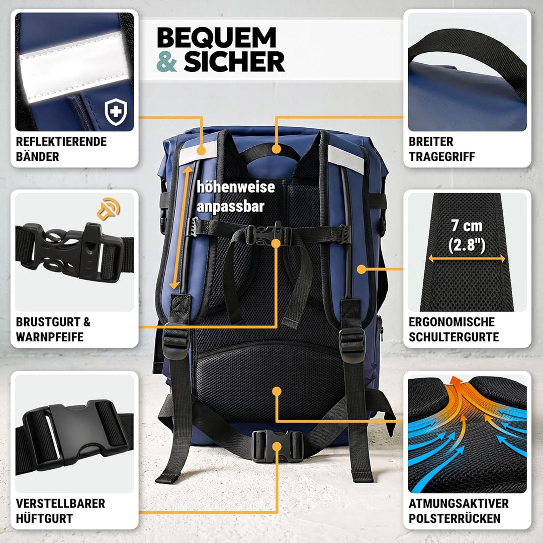 Ruqqle Wasserdichter Rucksack, vielseitig, wasserdicht Tasche, Dry Bag 20/30/45 l, mit 3 Aussentasch