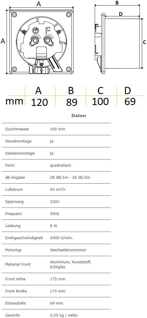 MKK - 18434-014 - Badlüfter Wohnraumlüfter Ventilator Wandlüfter Front wechselbar Ø 100 mm Ø 125 mm