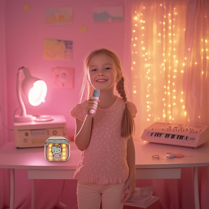 Hello Kitty Mini LED Wireless Karaoke Lautsprecher mit Bluetooth Mikrofon Pink Farbwechsel Lichter