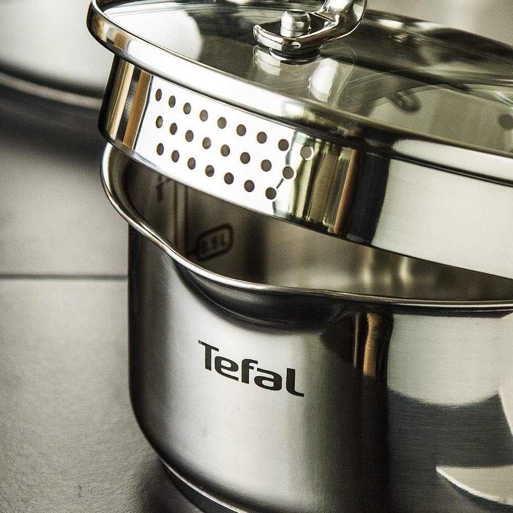 TEFAL DUETTO TOPFSET Kochtopfset Töpfe Induktion Edelstahl mit Glasdeckel 10 tlg